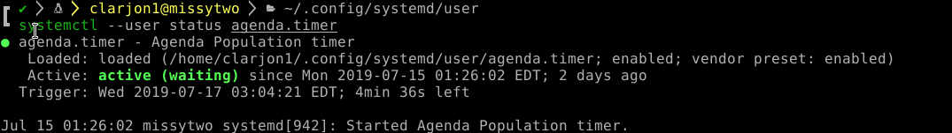 A screenshot of the output of the systemd status for the timer